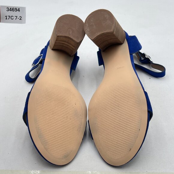 NINE WEST Blue Open Toe Ankle Strap Sandals Chunky Heels Buckle Dance Shoes - Picture 6 of 7